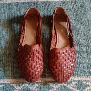 Macarena Woven Leather Flats in Brown